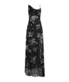 Blumarine Floral Asymmetric Sheer Spaghetti Strap Dress In Black
