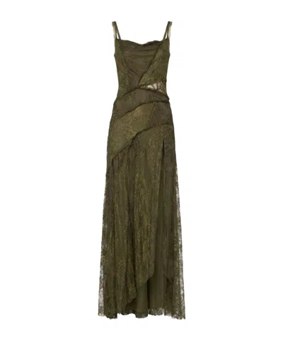 Blumarine Floral-lace Panelled Maxi Dress In Green