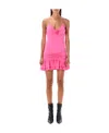 Blumarine Pleated Jersey Dress With Rose Decoration In Pink