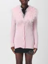 Blumarine Feather Trim Longline Ribbed Knitwear In Pink