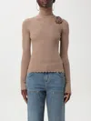Blumarine Floral-appliqué Wool Turtleneck Sweater In Sand
