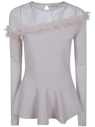 Blumarine Wool Sweater With Lace In Neutral