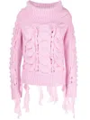 Blumarine Sleeved Knitwear With Roll Neck And Ruffled Detailing In Pink