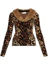 Blumarine Viscose Blend Cardigan With Faux Fur Collar In Brown Sugar Black