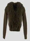 Blumarine Fringed Wool Cardigan In Darkolive