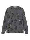Blumarine Wool Blend Cardigan With Rhinestones In Gray
