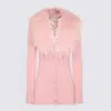 Blumarine Feather Trim Longline Ribbed Knitwear In Pink