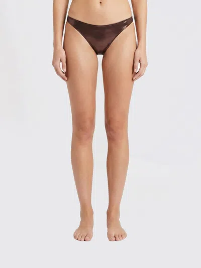 Blumarine Metallic-effect Bikini Bottom In Brown