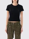 Blumarine Women Logo Ribbed Cotton Cropped T-shirt In 黑色