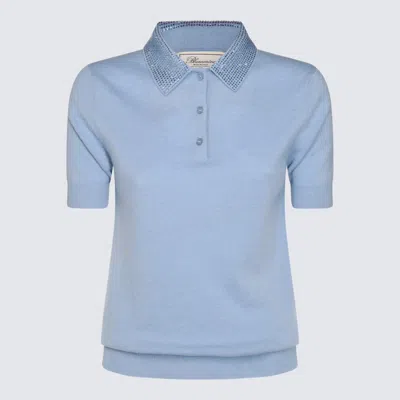 Blumarine Crystal-embellished Polo Top In Cashmere Blue