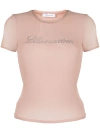 Blumarine Logo-embellishment Mesh T-shirt In Beige