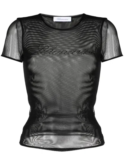 Blumarine Hotfix Logo Second Skin Mesh T-shirt In Black