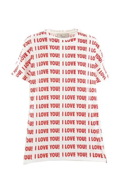 Blumarine Printed Jersey Short-sleeved T-shirt In Optical White+lipstick