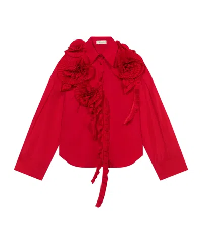 Blumarine Taffeta Shirt With 3d Roses In Red