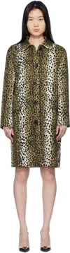 Blumarine Tan Printed Jacquard Coat In M9905 Black/cognac