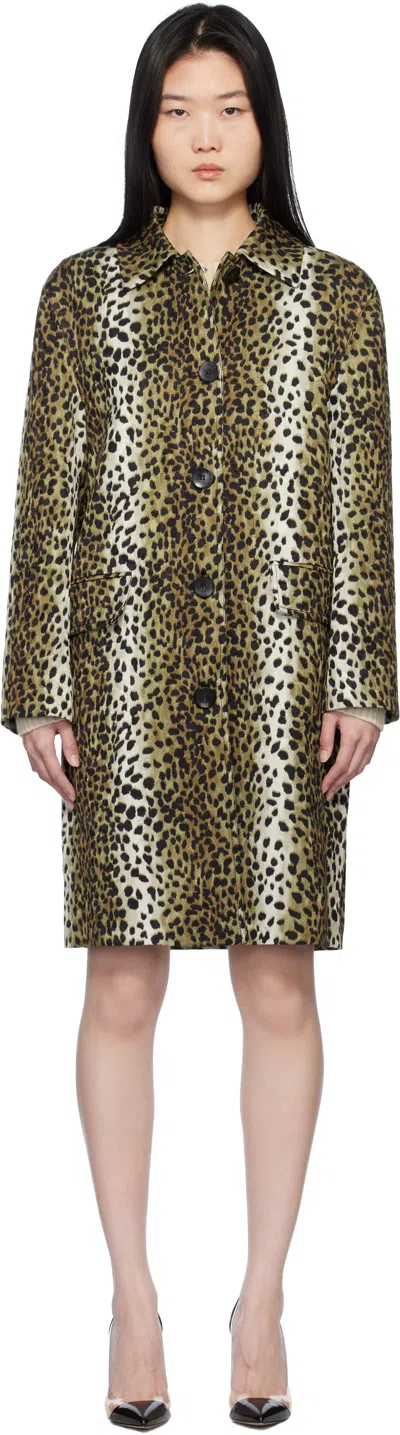 Blumarine Tan Printed Jacquard Coat In M9905 Black/cognac