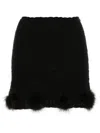 Blumarine Textured Knit Mini Skirt With Whimsical Fur Pom-poms In Black