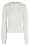 Blumarine Textured White Pearl Crew Neck Knit In White