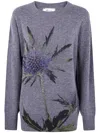 Blumarine "thistle" Print Knit Round Neck Sweater In Gray