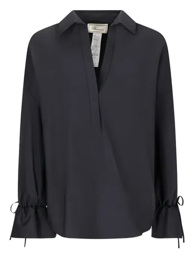 Blumarine Tie-cuff Poplin Shirt In Black