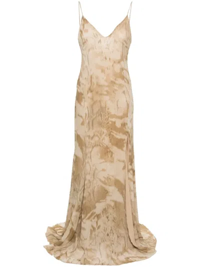 Blumarine Tie-dye Crepe Maxi Dress In 中性色