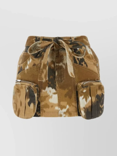 Blumarine Belted Denim Mini Cargo Skirt In Beige
