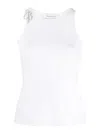 Blumarine White Tank Top With Crystal-cut Logo Brooch In White