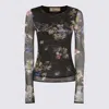 Blumarine Long Sleeve Floral Sheer Top In Black
