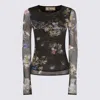 Blumarine Long Sleeve Floral Sheer Top In Black
