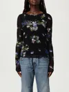 Blumarine Floral-print Mesh Top In Black