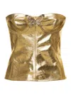 BLUMARINE GOLD BUSTIER TOP WITH BUTTERFLY DETAIL IN LAMINATED LEATHER WOMAN