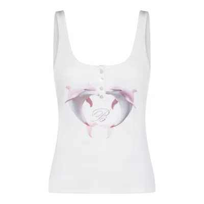 Blumarine Dolphin-print Ribbed Top In White