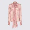 Blumarine Sleeved Bow Floral Sheer Top In Pink