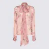 Blumarine Sleeved Bow Floral Sheer Top In Pink