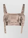 Blumarine Top With Adjustable Straps And Front Pockets In Neutral