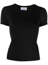 Blumarine Tulle T-shirt With Rhinestone Logo In Black