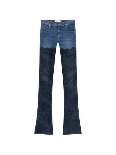 Blumarine Trompe-l'œil Lace-print Jeans In Multi