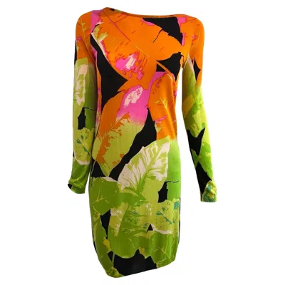 Pre-owned Blumarine Tropical Knit Silk Dress In Brown