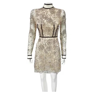 Pre-owned Blumarine Tulle Dress Embroidered With Beads And Crystals In Sand