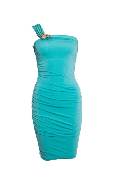 Blumarine Turquoise One Shoulder Dress In Green