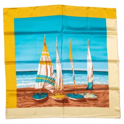Pre-owned Blumarine Turquoise Sail Silk Scarf In Sand