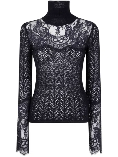 BLUMARINE BLUMARINE TURTLE NECK KNIT WITH LACE SWEATER