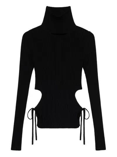 Blumarine Turtleneck Cut-out Top In Black