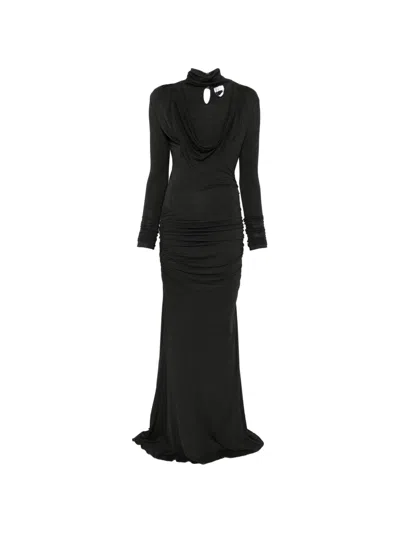 Blumarine Turtleneck Draped Dress In Black