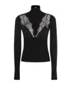 Blumarine Turtleneck Knit With Ribbed Texture And Lace Inserts In Black