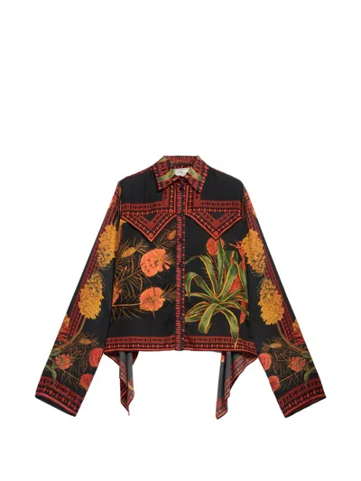 Blumarine Twill Foulard Print Shirt In Black