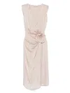 Blumarine Midi Dress In Twill With 3d Flower In Rosa