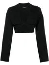 Blumarine Cropped Blouse With Twisted Front And Flared Sleeves In Black