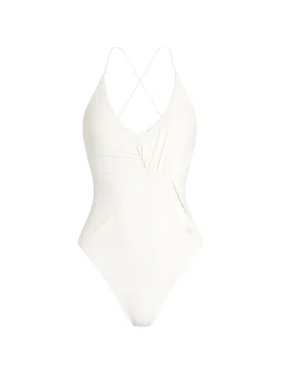 Blumarine Twist-detail Crossover Swimsuit In Multi