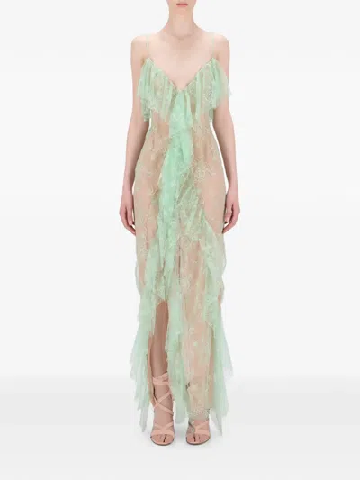 Blumarine V-neck Maxi Dress In Green